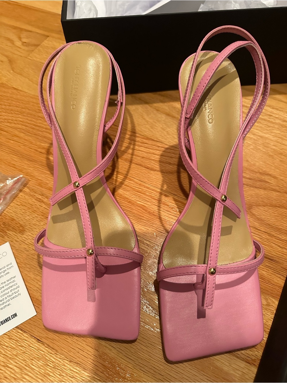 Tony Bianco Pink Strappy Square-Toe Heels - Picture 2 of 5